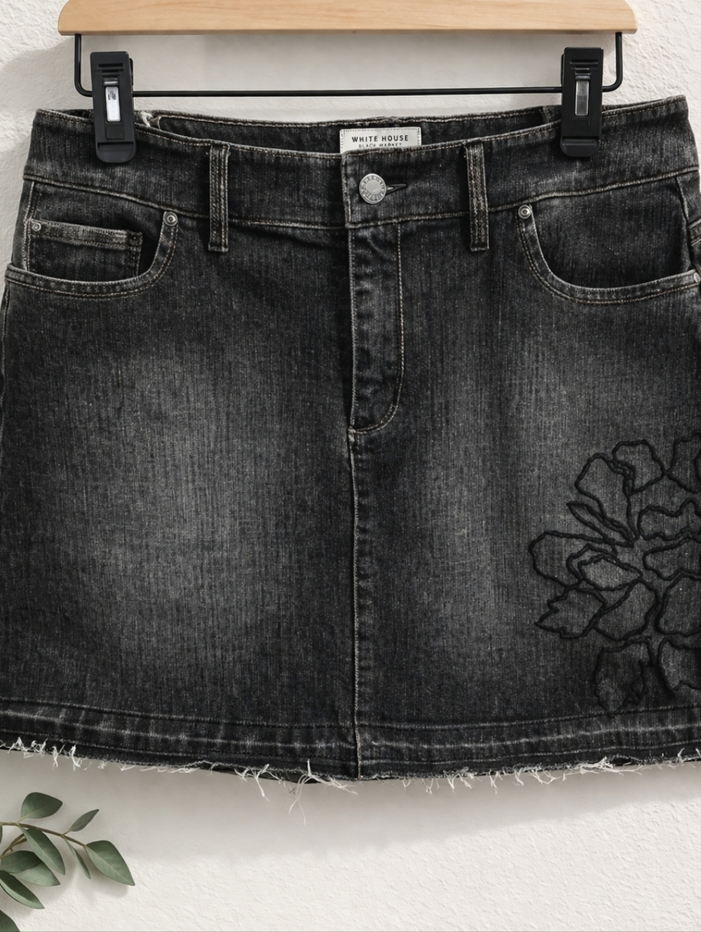 WHBM Y2K Black Distressed Denim Jean Miniskirt Size 12